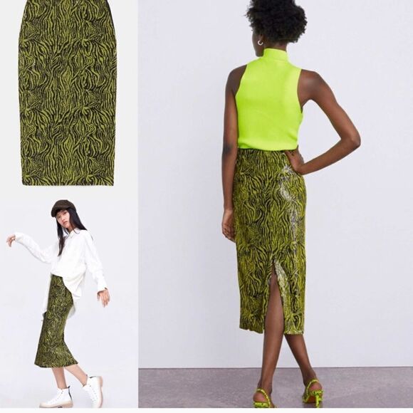 Zara Sequined Abstract Printed Midi Pencil Skirt - Picture 4 of 6